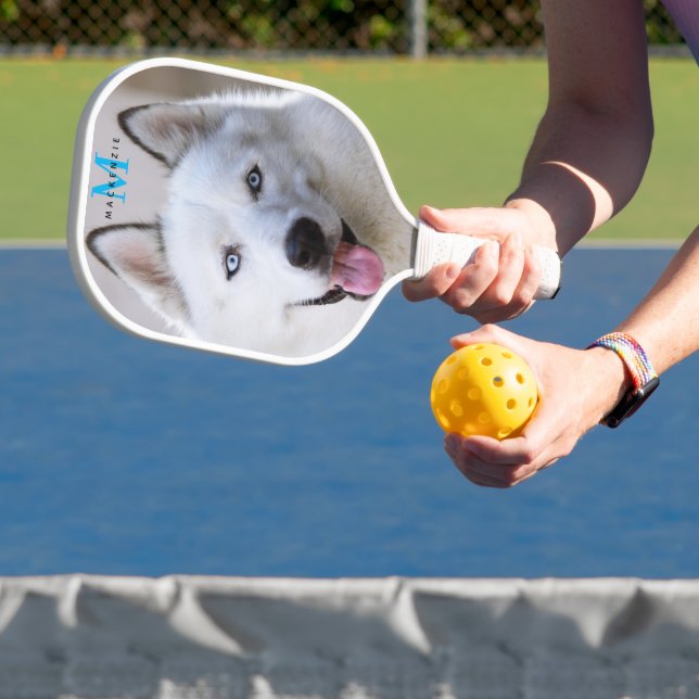 Elegant Custom Monogram Funny Dog Photo with Name  Pickleball Paddle (Insitu)