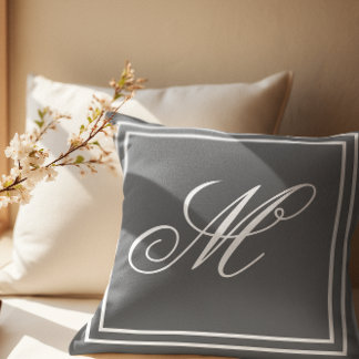 Elegant Custom Monogram Gray Throw Cushion