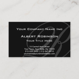 Elegant Custom Monogram Grey on Black Business Card