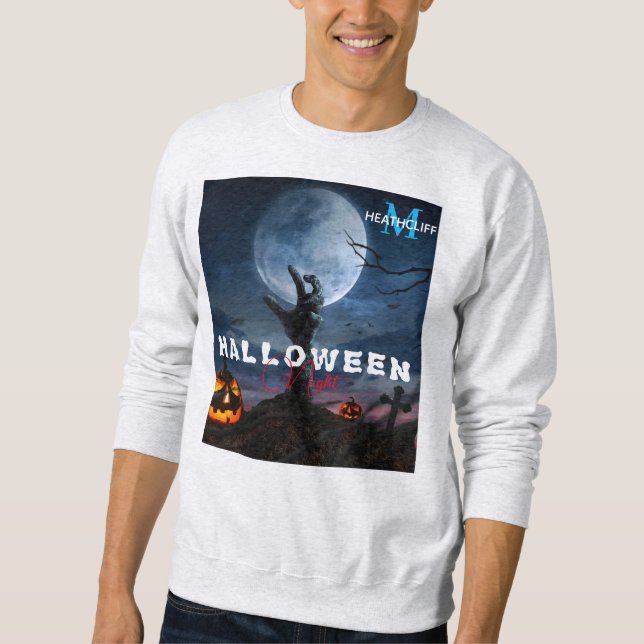 Elegant Custom Monogram Halloween Night Pumpkin Sweatshirt (Front)