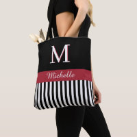 Elegant Custom Monogram Name Black White Stripes 