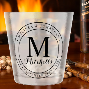 Elegant Custom Monogram Name Date Wedding  Shot Glass