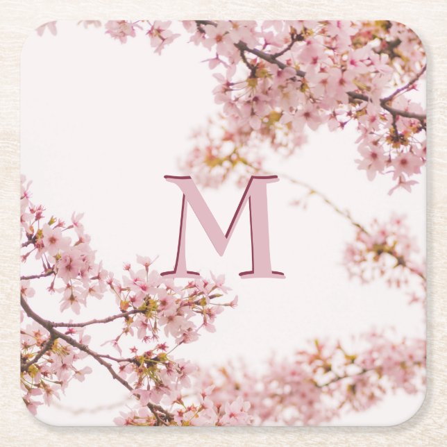 Elegant Custom Monogram Pink  Square Paper Coaster (Front)