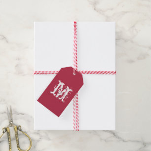 Elegant Custom Monogram Red and White Gift Tags