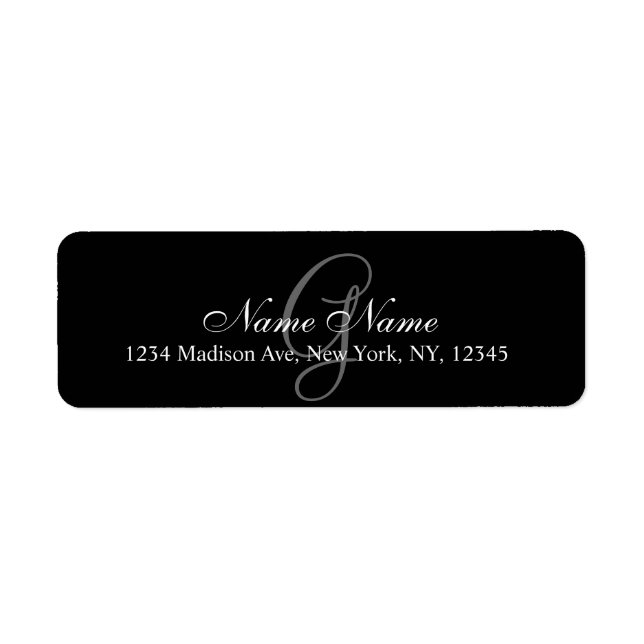 Elegant Custom Monogram Return Address Label Black (Front)