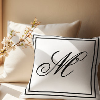Elegant Custom Monogram White Throw Cushion