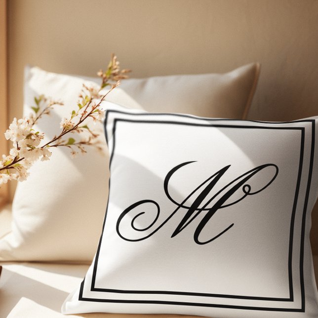 Elegant Custom Monogram White Throw Cushion (Creator Uploaded)