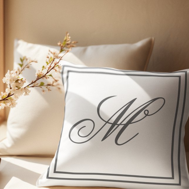 Elegant Custom Monogram White Throw Cushion (Creator Uploaded)