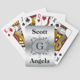 Elegant Custom Monogrammed Metal Look Personalised Playing Cards