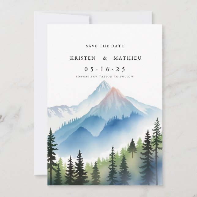 Elegant Custom Mountain Save The Date (Front)