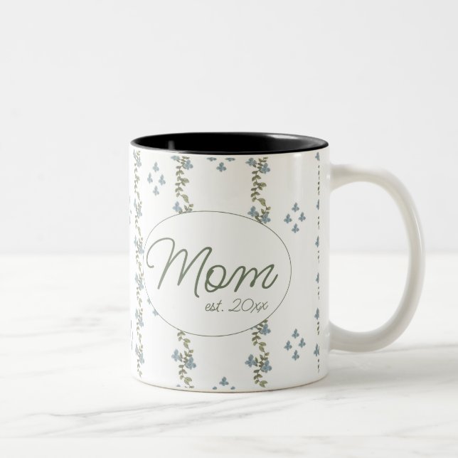 Elegant Custom "Mum, est. 20xx" Simple Floral Mug  (Right)