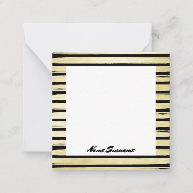 Elegant custom name black gold foil paint striped card (Front)