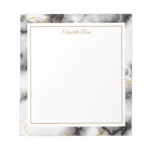 Elegant Custom Name Black White Gold Marble Notepad