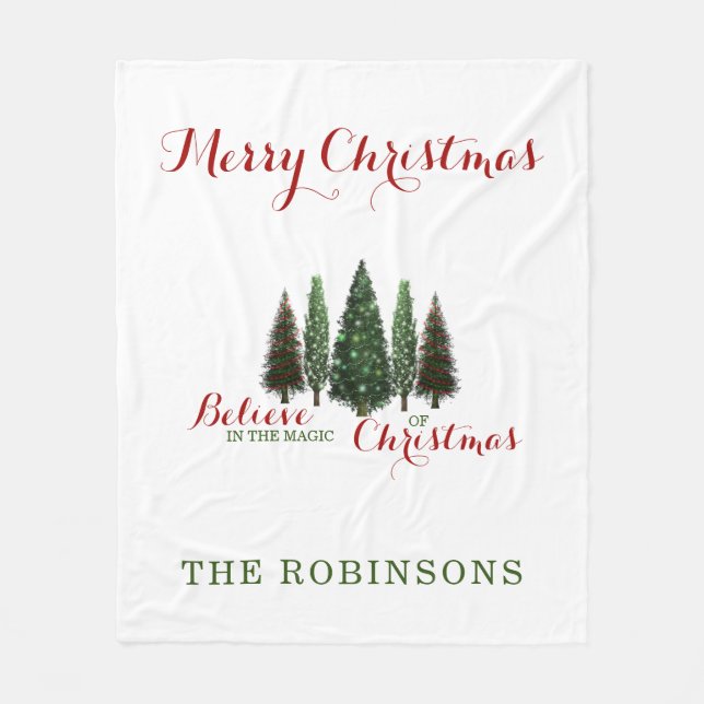 Elegant Custom Name Christmas Trees Fleece Blanket (Front)