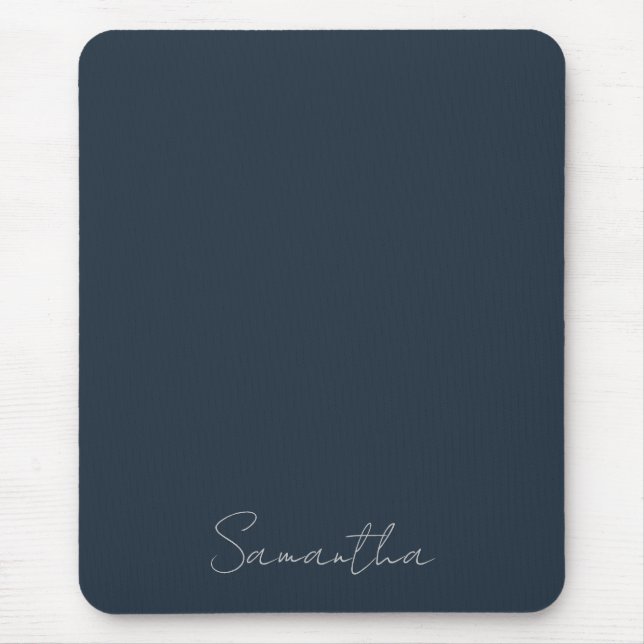 Elegant Custom Name Dark Blue Mouse Mat (Front)