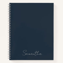 Elegant Custom Name Dark Blue Notebook
