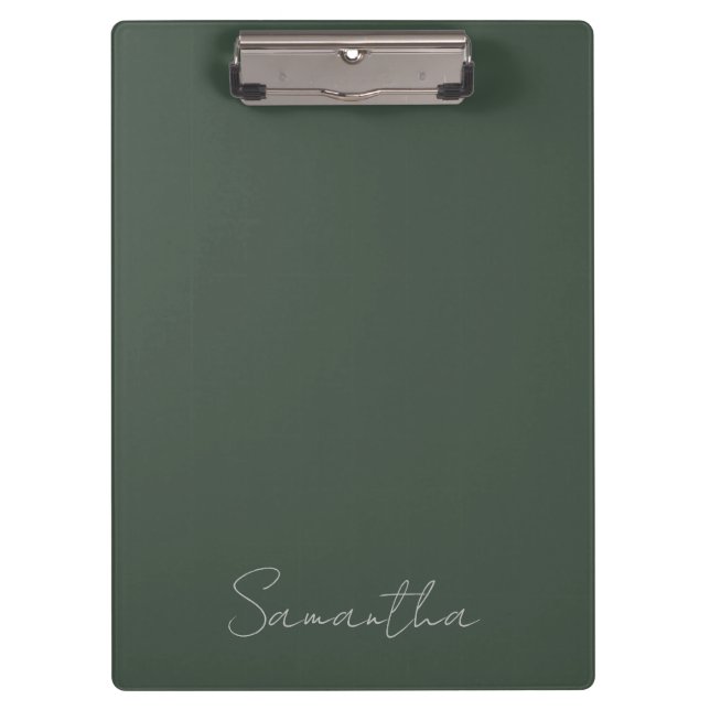 Elegant Custom Name Dark Green Clipboard (Front)