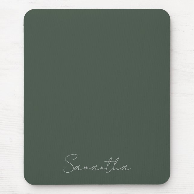 Elegant Custom Name Dark Green Mouse Mat (Front)