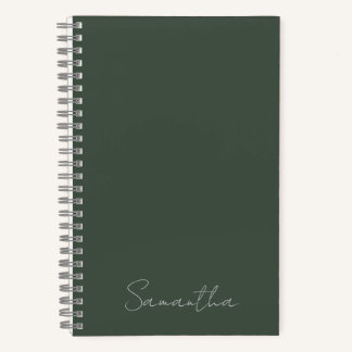 Elegant Custom Name Dark Green Notebook