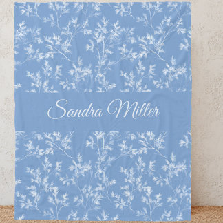 Elegant Custom Name Dusty Blue Frost Botanical Fleece Blanket