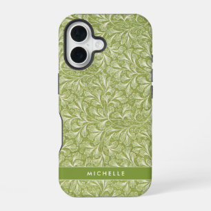 Elegant Custom Name Green Botanical iPhone 16 Case