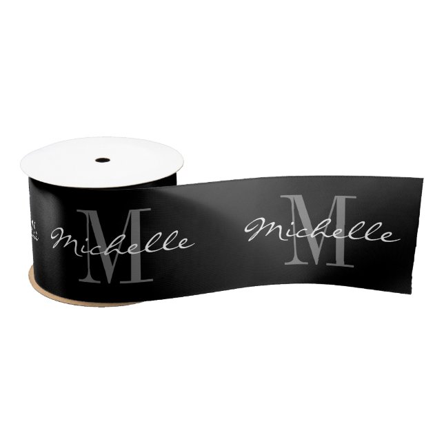 Elegant custom name monogram black Christmas Satin Ribbon (Spool)