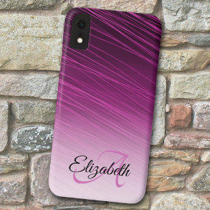 Elegant Custom Name Monogram Purple Ombre Streaks iPhone XR Case