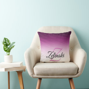 Elegant Custom Name Monogram Purple Ombre Streaks Cushion
