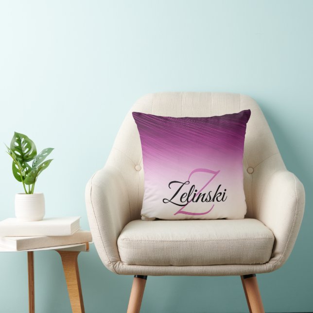 Elegant Custom Name Monogram Purple Ombre Streaks Cushion (Chair)