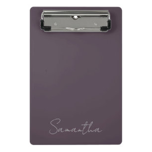 Elegant Custom Name Purple Taupe Mini Clipboard