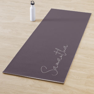 Elegant Custom Name Purple Taupe Yoga Mat