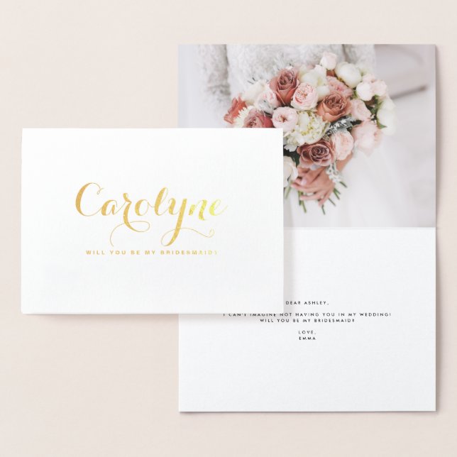 Elegant Custom Name Will You Be My Bridesmaid Foil Card (Display)