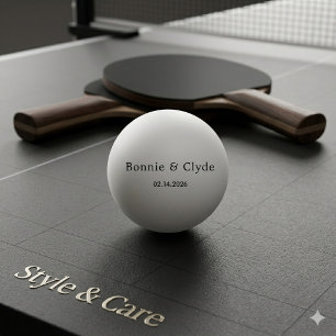Elegant Custom Names and Date White Ping Pong Ball