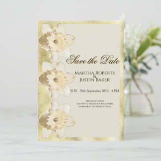 Elegant custom narcissus flower with gold frame invitation