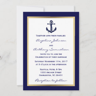 Elegant Custom Navy Blue Nautical Wedding Invites