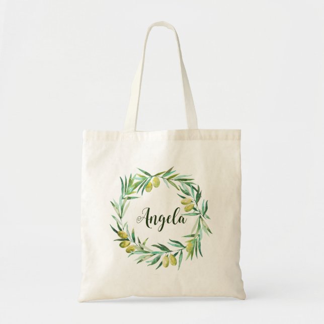 Elegant Custom Olive Boho Garden Bridesmaid Tote Bag (Front)