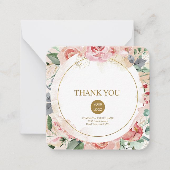 Elegant custom pastel floral rose "Thank you" Card (Front)