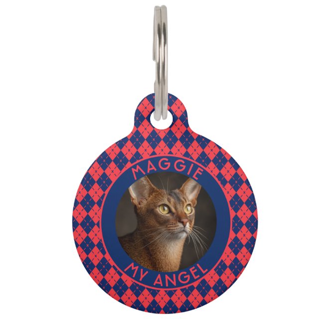 Elegant Custom Personalised Pet Gift Plaid Pattern Tag (Front)