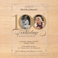 Elegant Custom Photo 100th Birthday Party