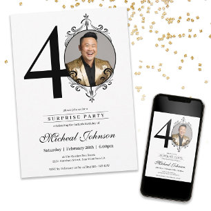 Elegant Custom Photo 40th Birthday Surprise Party  Invitation