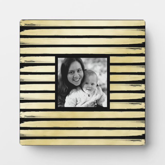 Elegant custom photo black gold foil paint striped plaque (Front)