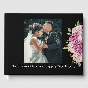Elegant Custom Photo Black Wedding  Guest Book