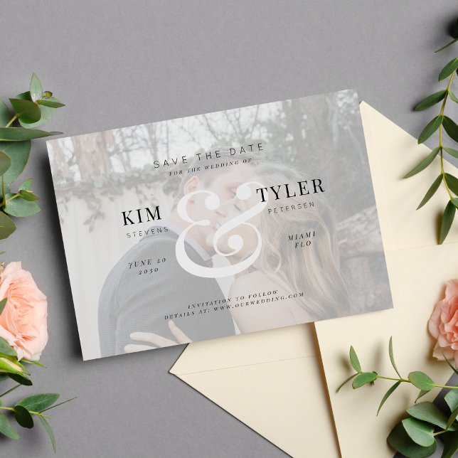 Elegant custom photo faux vellum modern wedding save the date (Creator Uploaded)