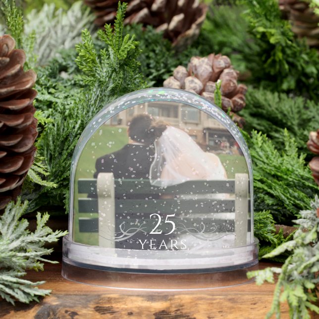 Elegant Custom Photo Gift 25th Wedding Anniversary Snowglobe (Winter)
