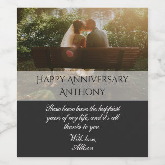 Elegant Custom Photo Happy Anniversary Picture Wine Label