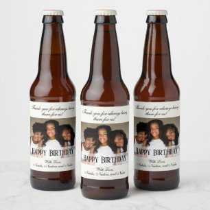 Elegant Custom Photo Happy Birthday Beer Labels