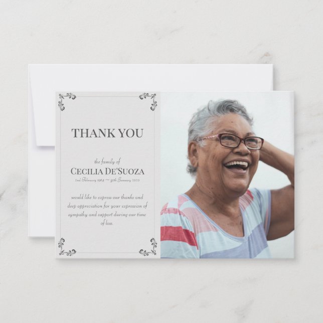 Elegant Custom Photo Sympathy Funeral Light Grey Thank You Card (Front)