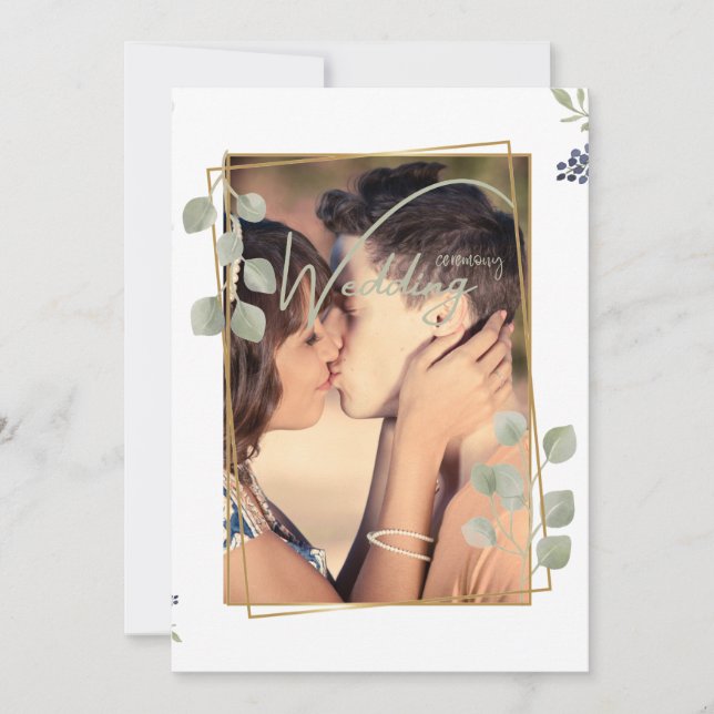 Elegant Custom Photo Wedding Ceremony White Invitation (Front)