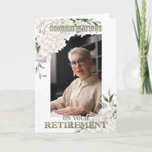 Elegant Custom Photo White Floral Retirement Card