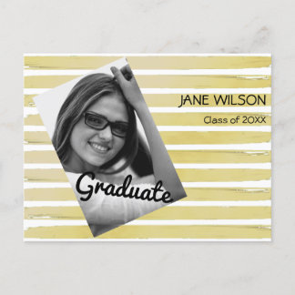 Elegant custom photo white gold foil paint striped announcement postcard